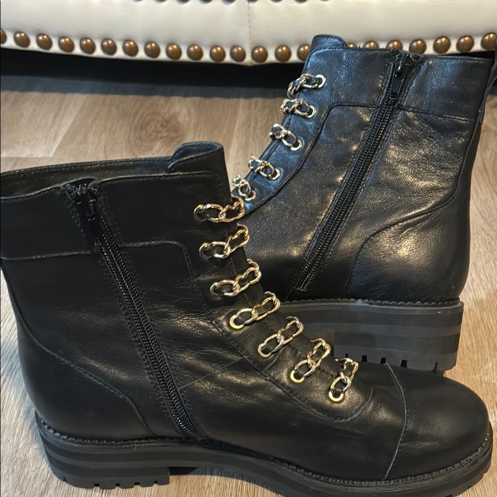 CECELIA NEW YORK Black and Gold Combat Boots with Rugged Design - Picture 5 of 11